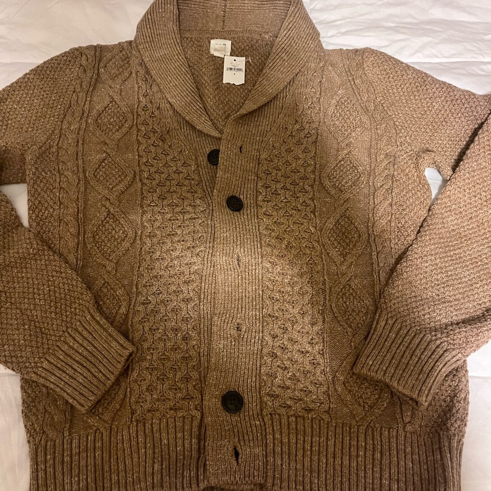 GAP Taupe Textured Knit Shawl Collat Cardigan Sweater Small NWT